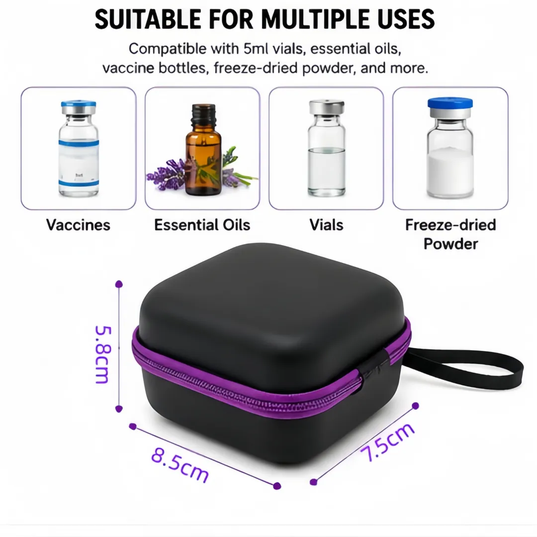 7-compartment peptide storage box dimensions 185mm x 75mm x 56mm for vials and freeze-dried powder